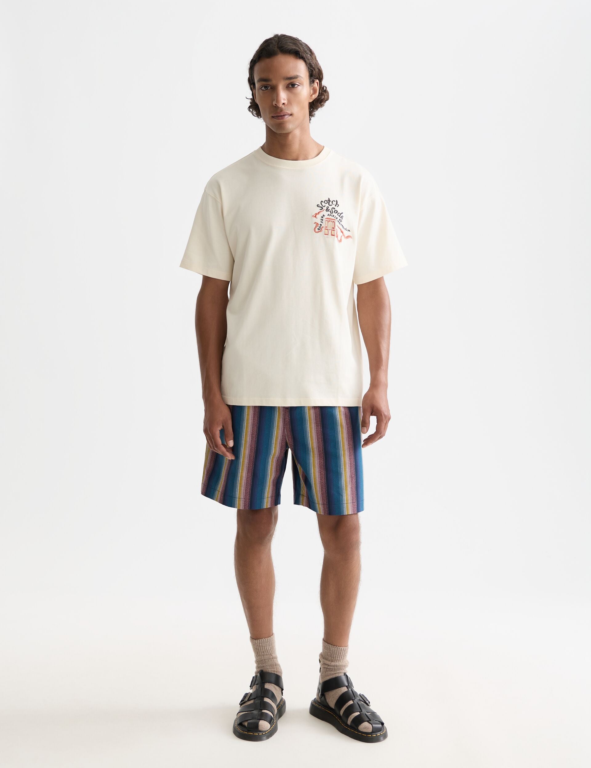 White Smoke טי שירט קצרה לגברים anniversary embroidered - מהדורת 40 שנה SCOTCH & SODA