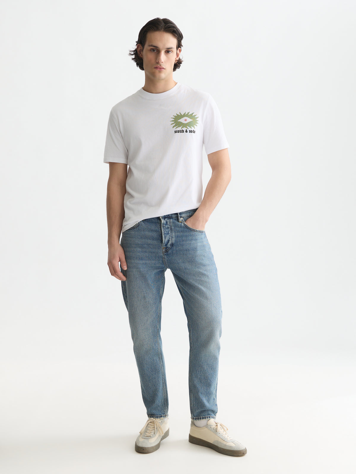White Smoke טי שירט קצרה לגברים Front And Back Artwork SCOTCH & SODA