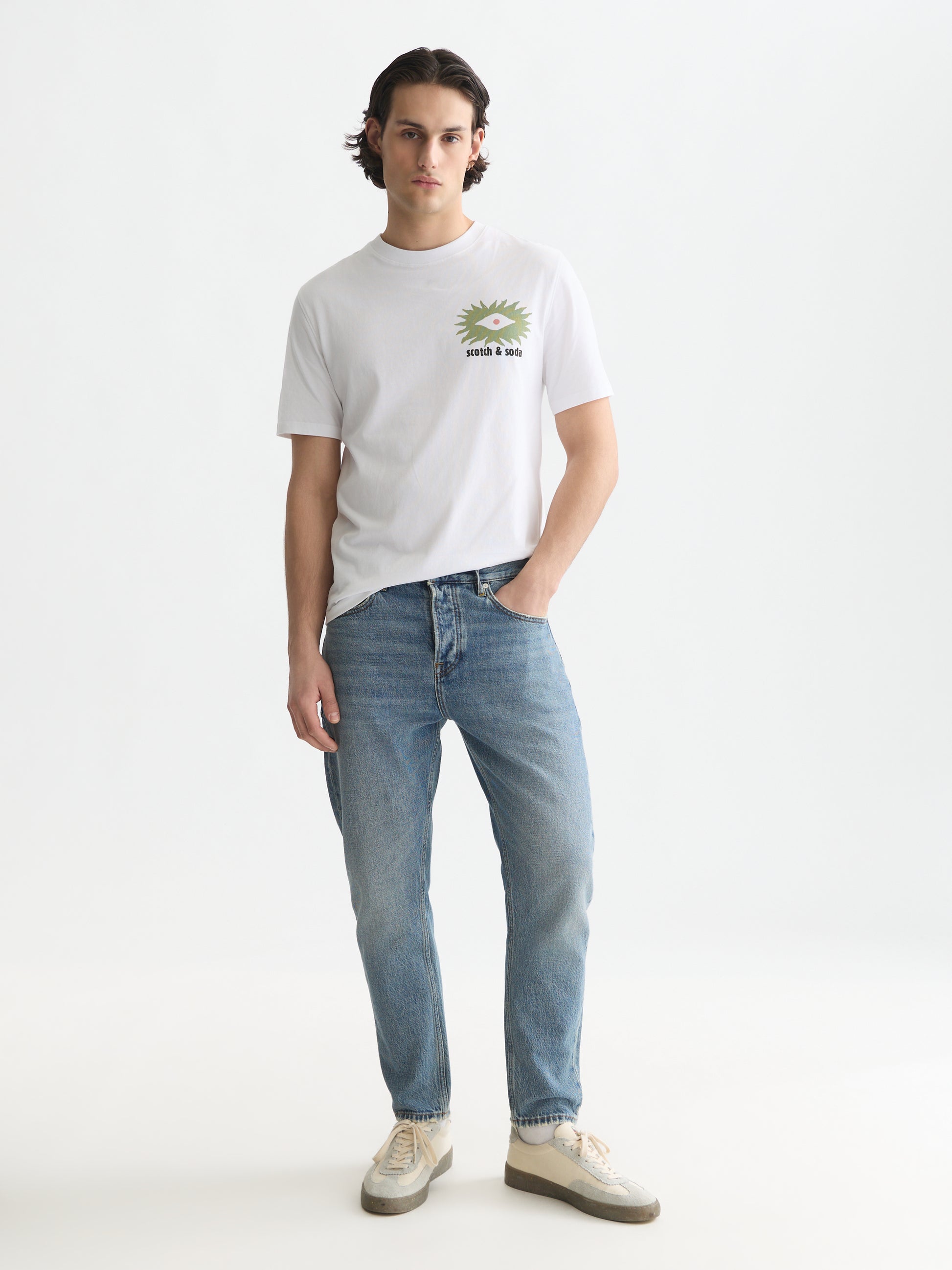 White Smoke טי שירט קצרה לגברים Front And Back Artwork SCOTCH & SODA