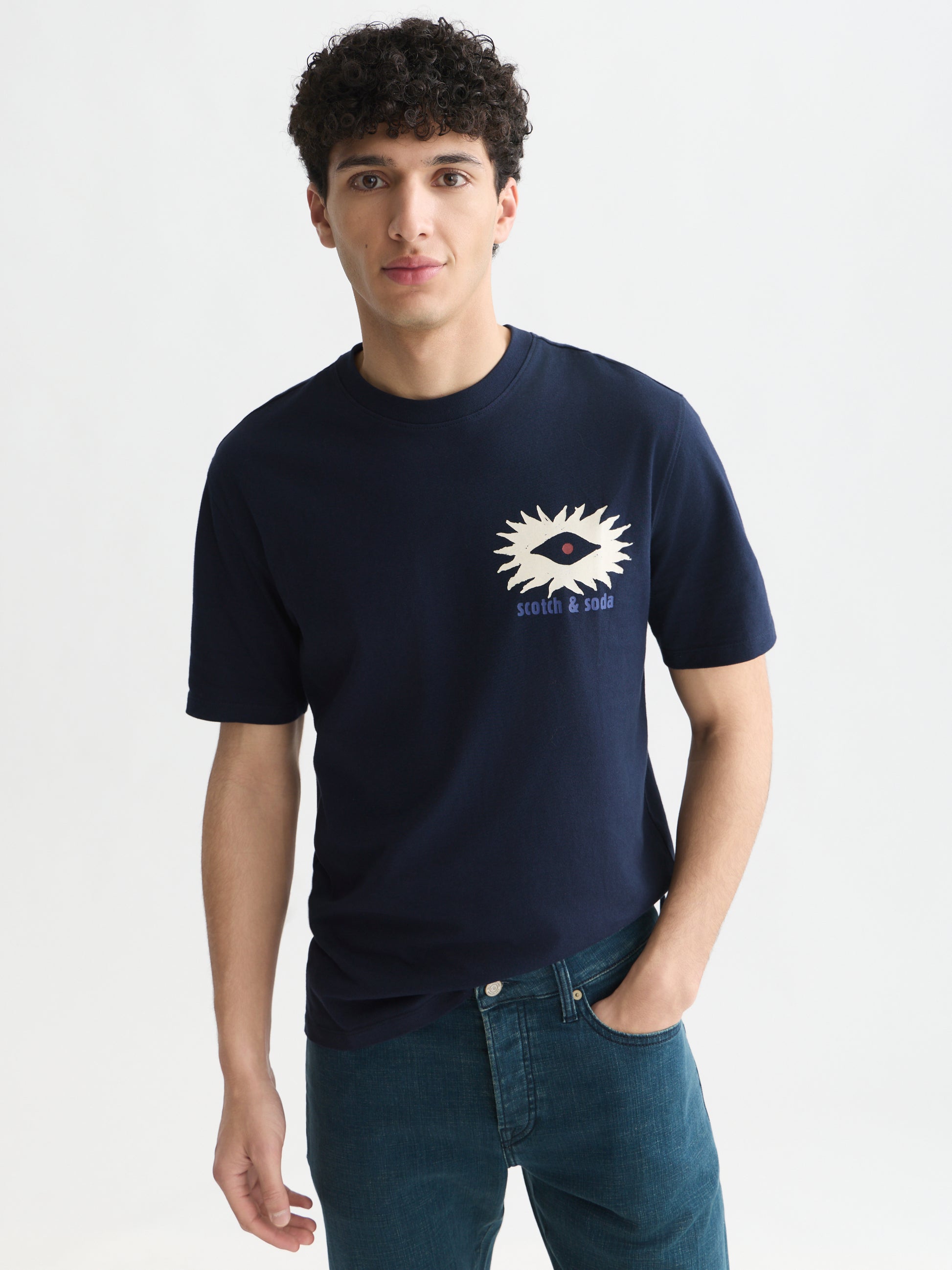 Black טי שירט קצרה לגברים Front And Back Artwork SCOTCH & SODA