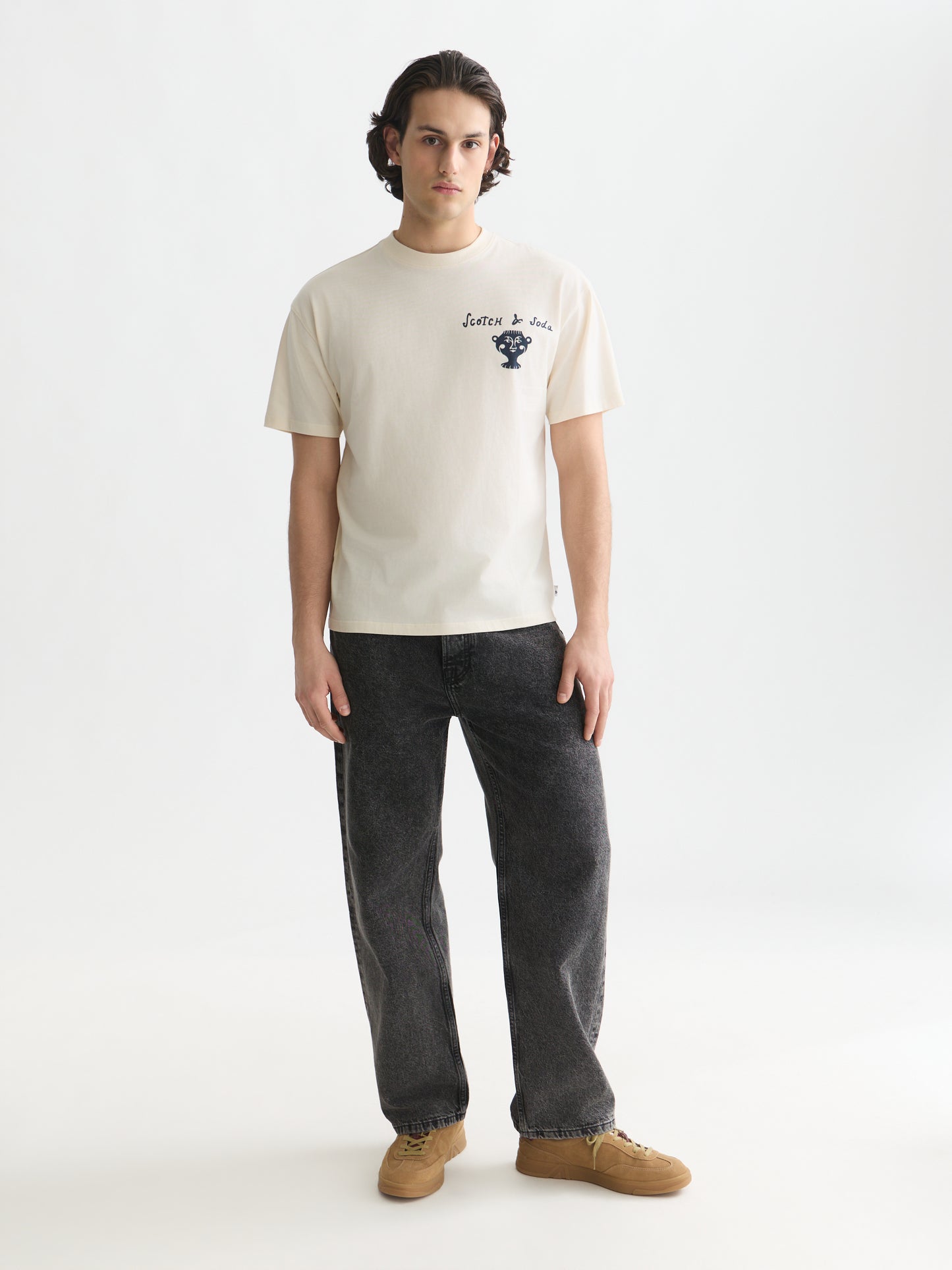 White Smoke טי שירט קצרה לגברים Front And Back Artwork SCOTCH & SODA