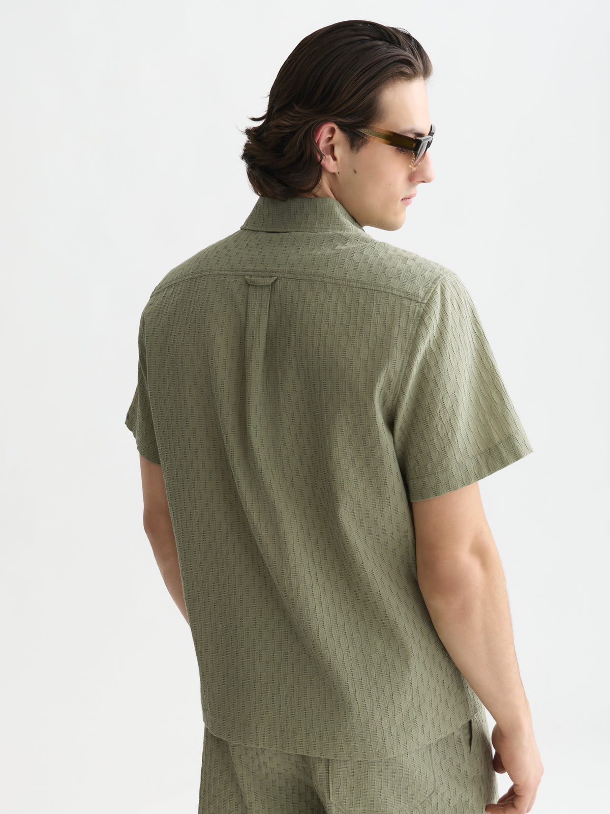 Lavender חולצה מכופתרת קצרה לגברים Jacquard Seersucker SCOTCH & SODA