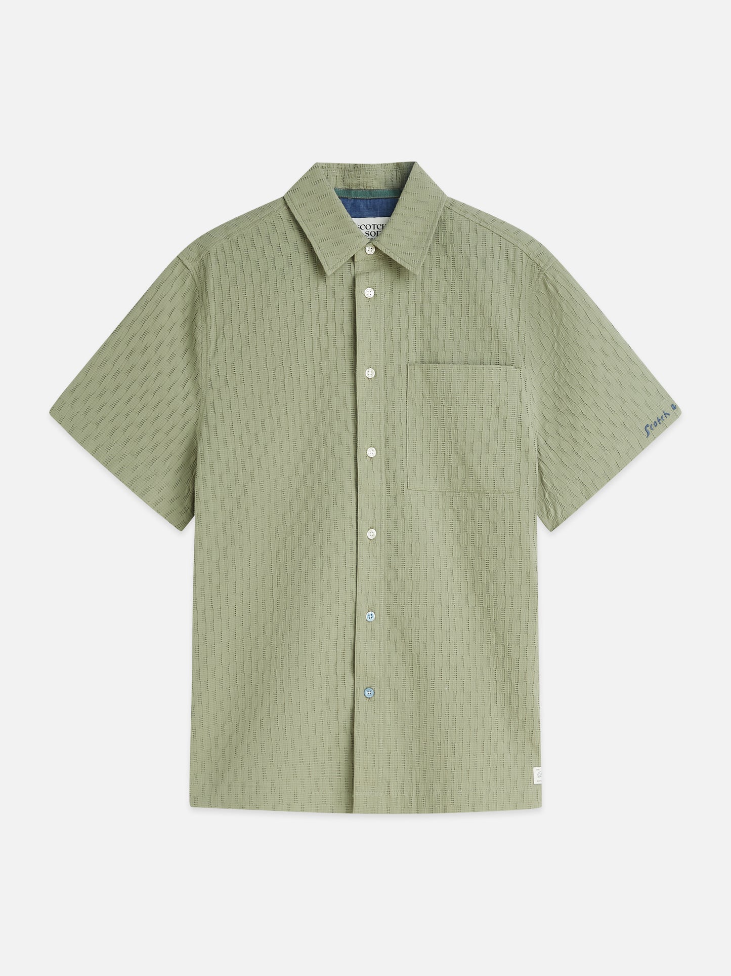 Dark Sea Green חולצה מכופתרת קצרה לגברים Jacquard Seersucker SCOTCH & SODA