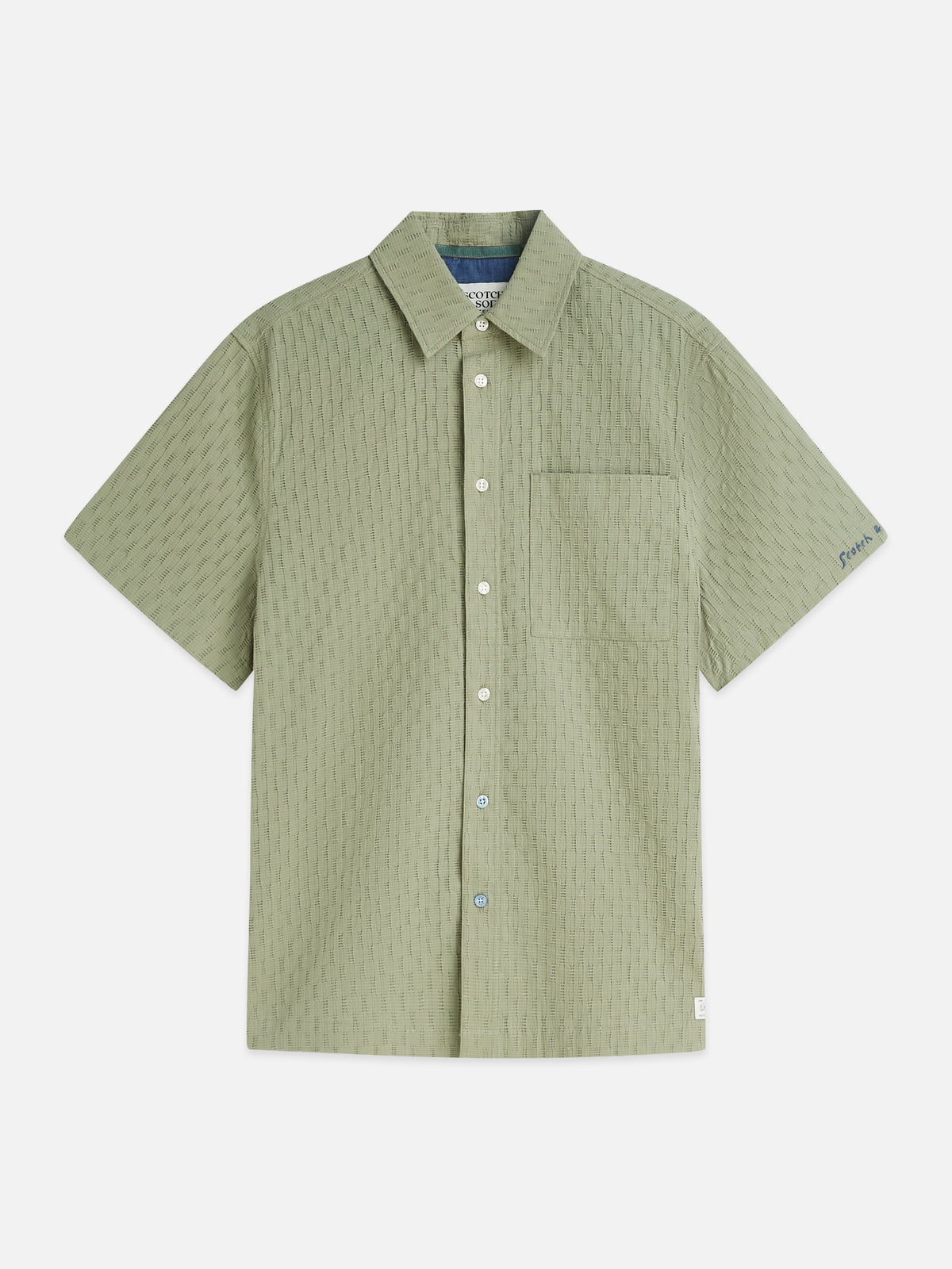 Dark Sea Green חולצה מכופתרת קצרה לגברים Jacquard Seersucker SCOTCH & SODA