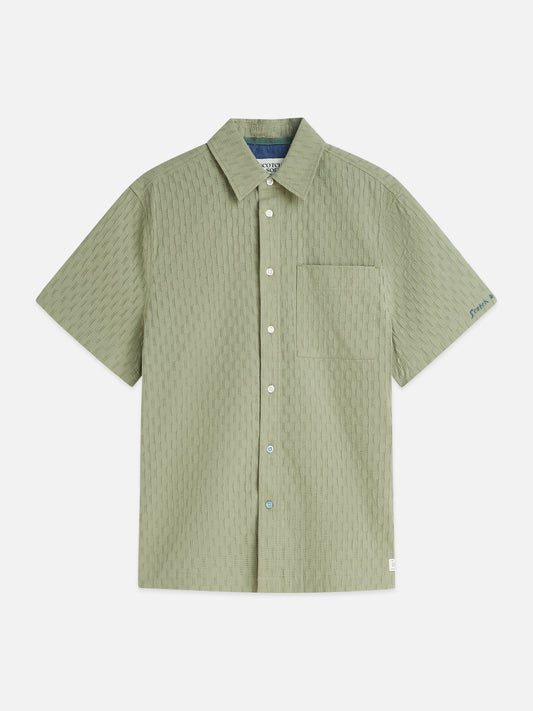 Dark Sea Green חולצה מכופתרת קצרה לגברים Jacquard Seersucker SCOTCH & SODA