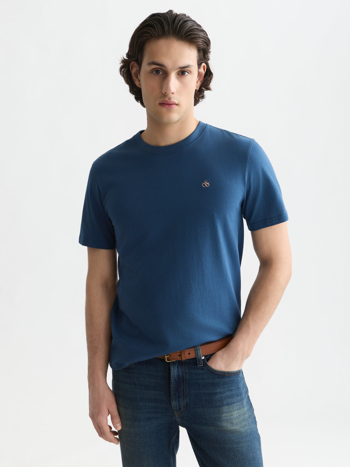 Dark Slate Gray טי שירט קצרה לגברים Seasonal Core Chest Logo SCOTCH & SODA