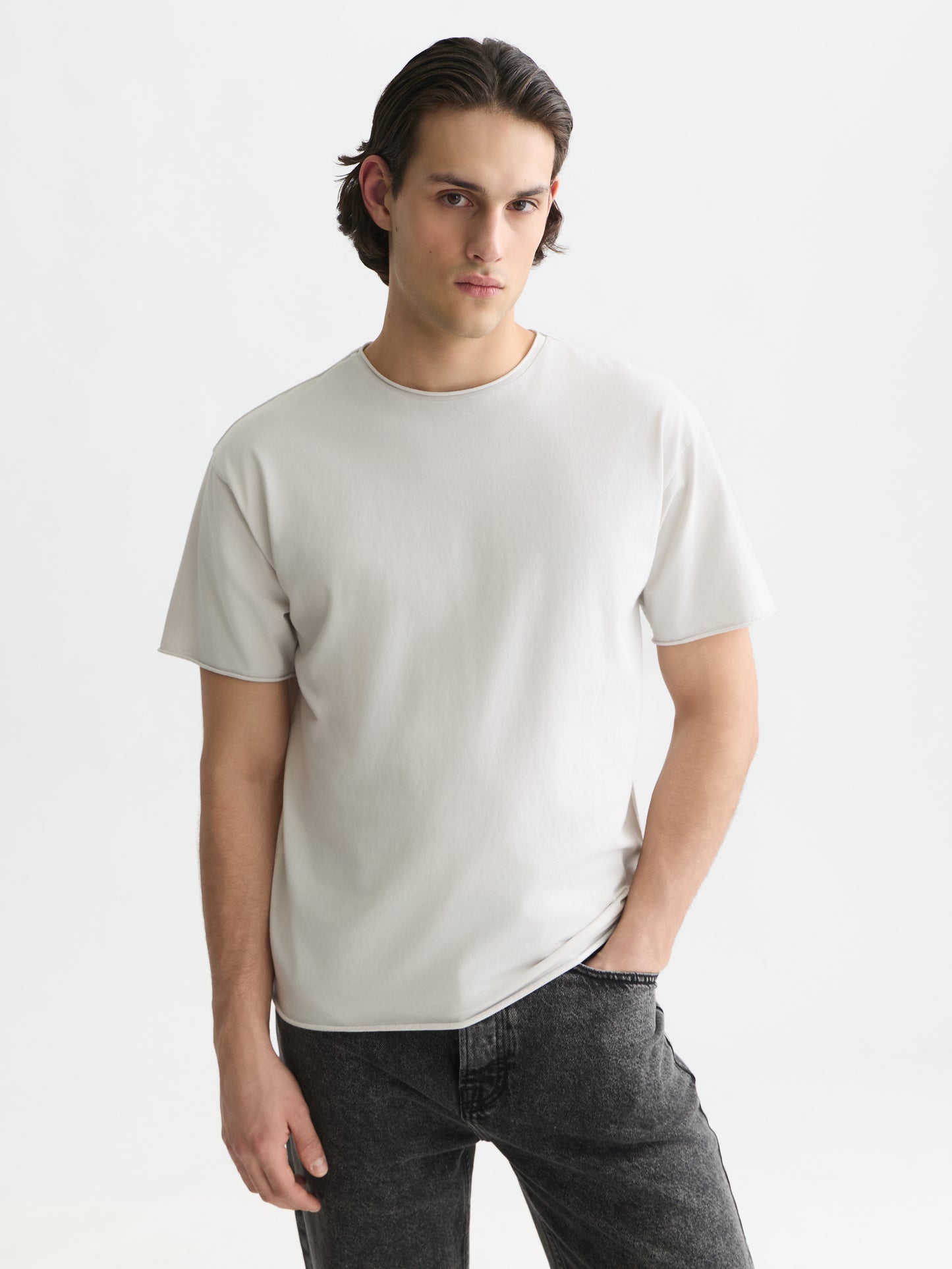 Lavender טי שירט קצרה לגברים Seasonal Core Raw-Edged SCOTCH & SODA