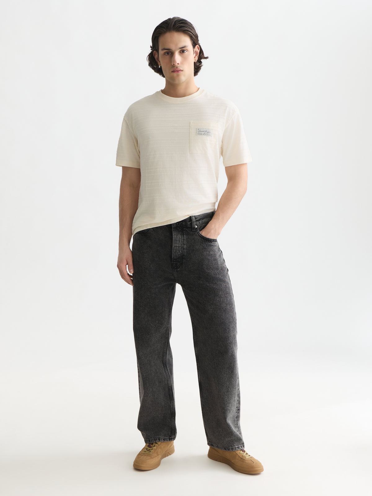 White Smoke טי שירט קצרה לגברים Textured Jacquard SCOTCH & SODA