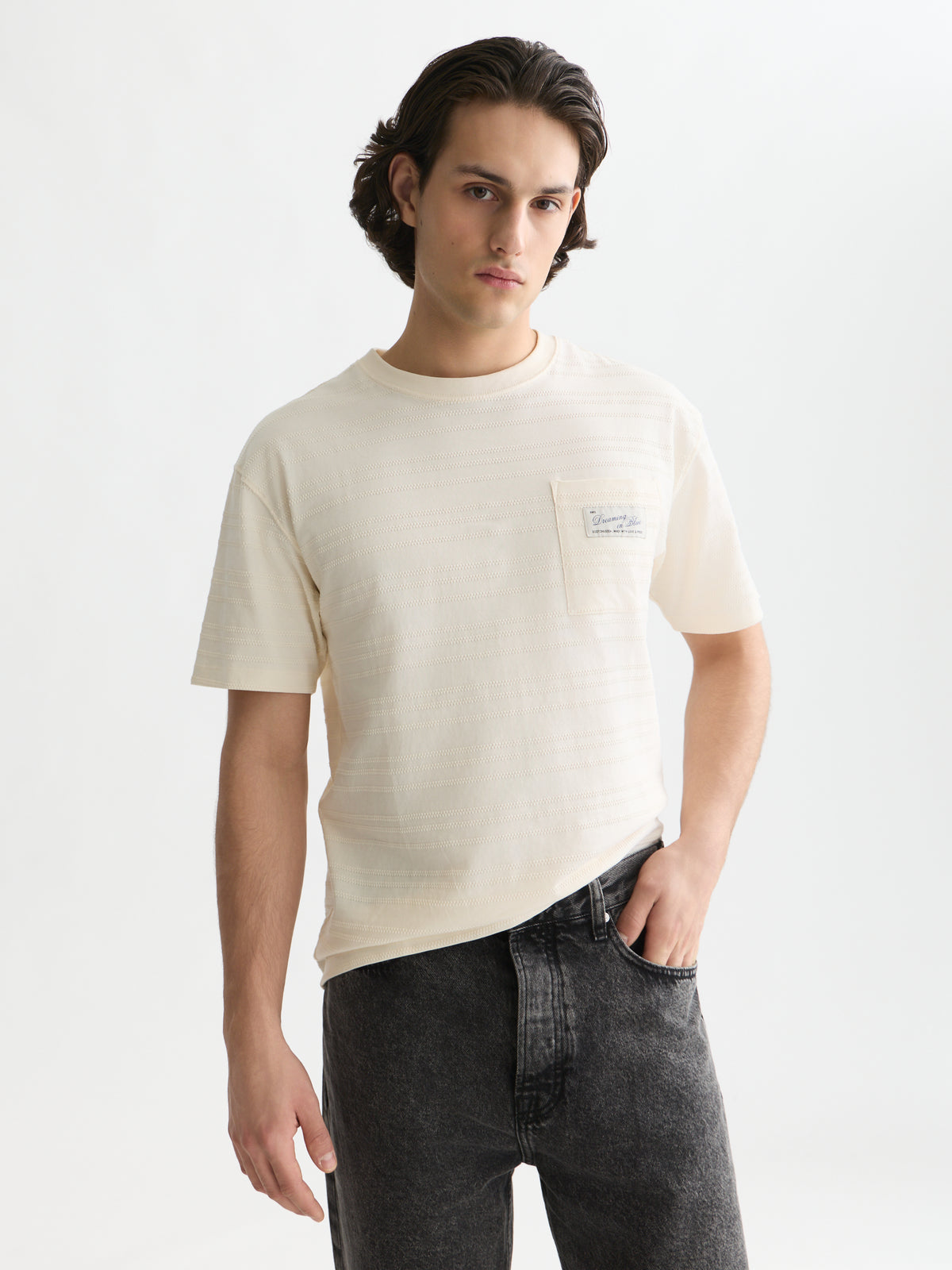 White Smoke טי שירט קצרה לגברים Textured Jacquard SCOTCH & SODA