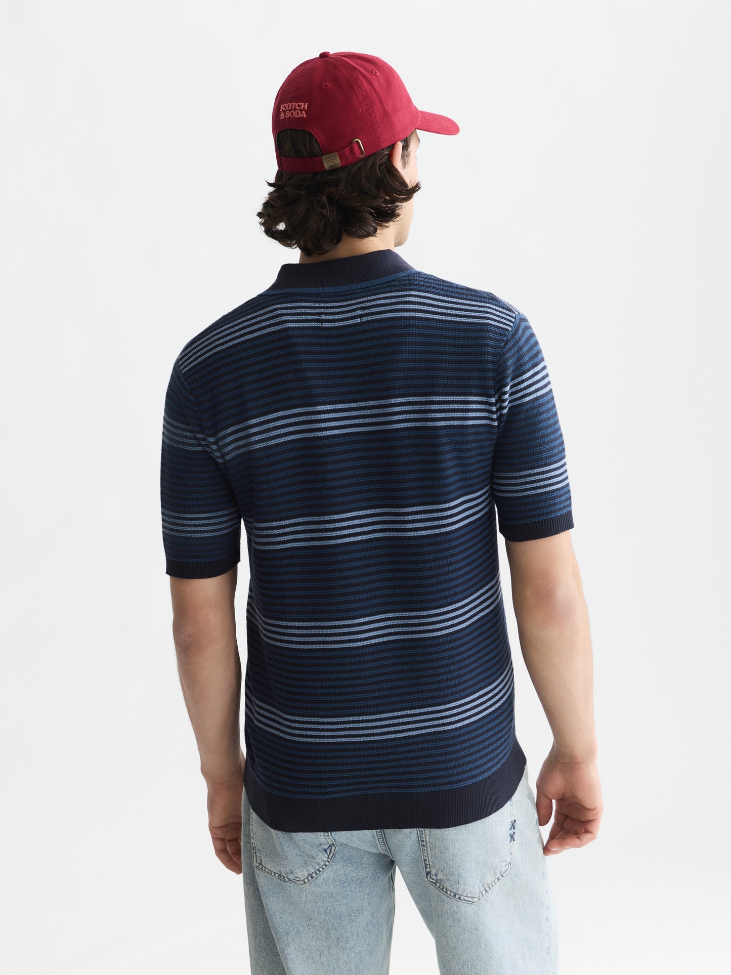 White Smoke חולצת פולו לגברים Striped Structured Knitted SCOTCH & SODA