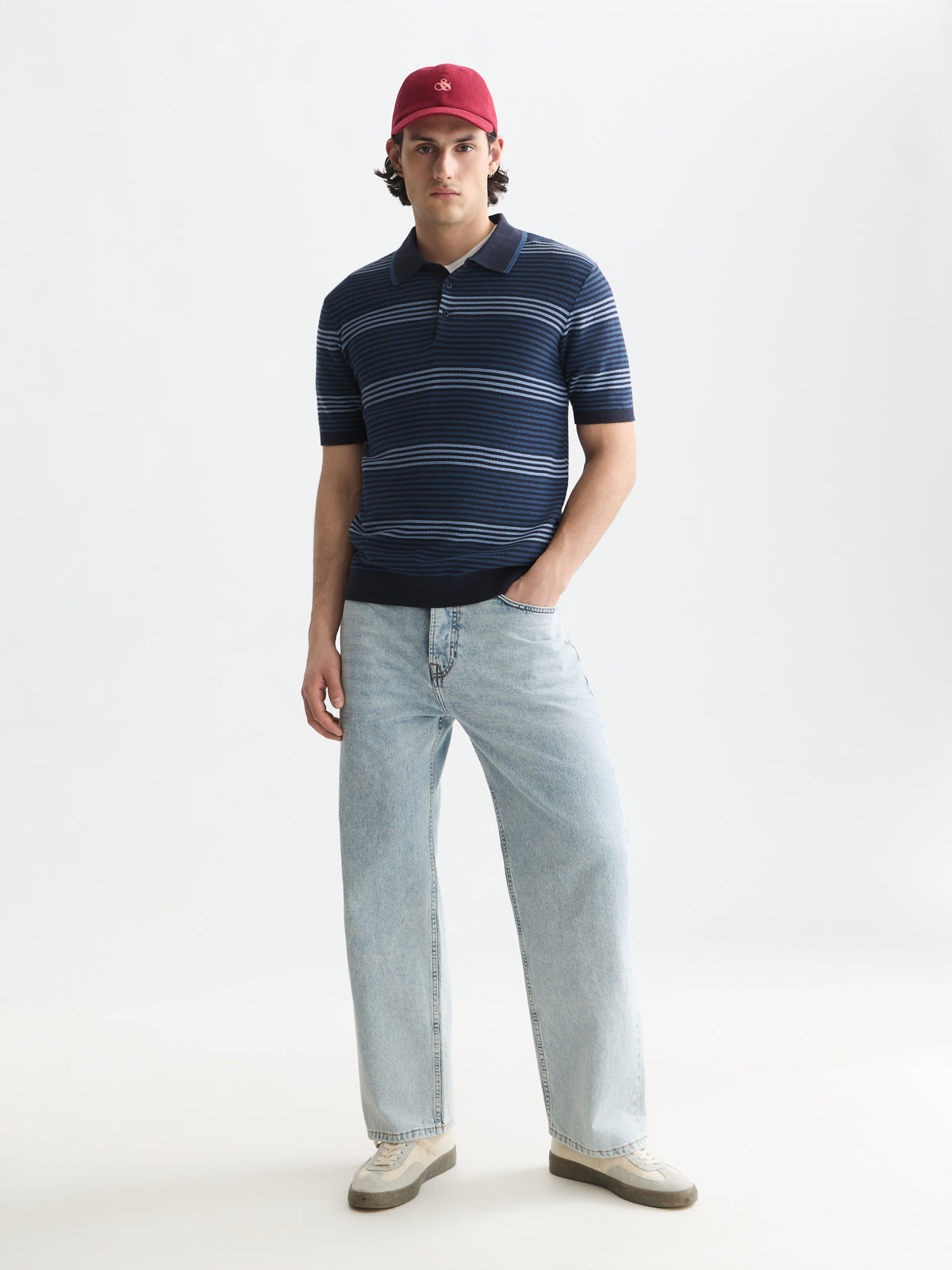 White Smoke חולצת פולו לגברים Striped Structured Knitted SCOTCH & SODA