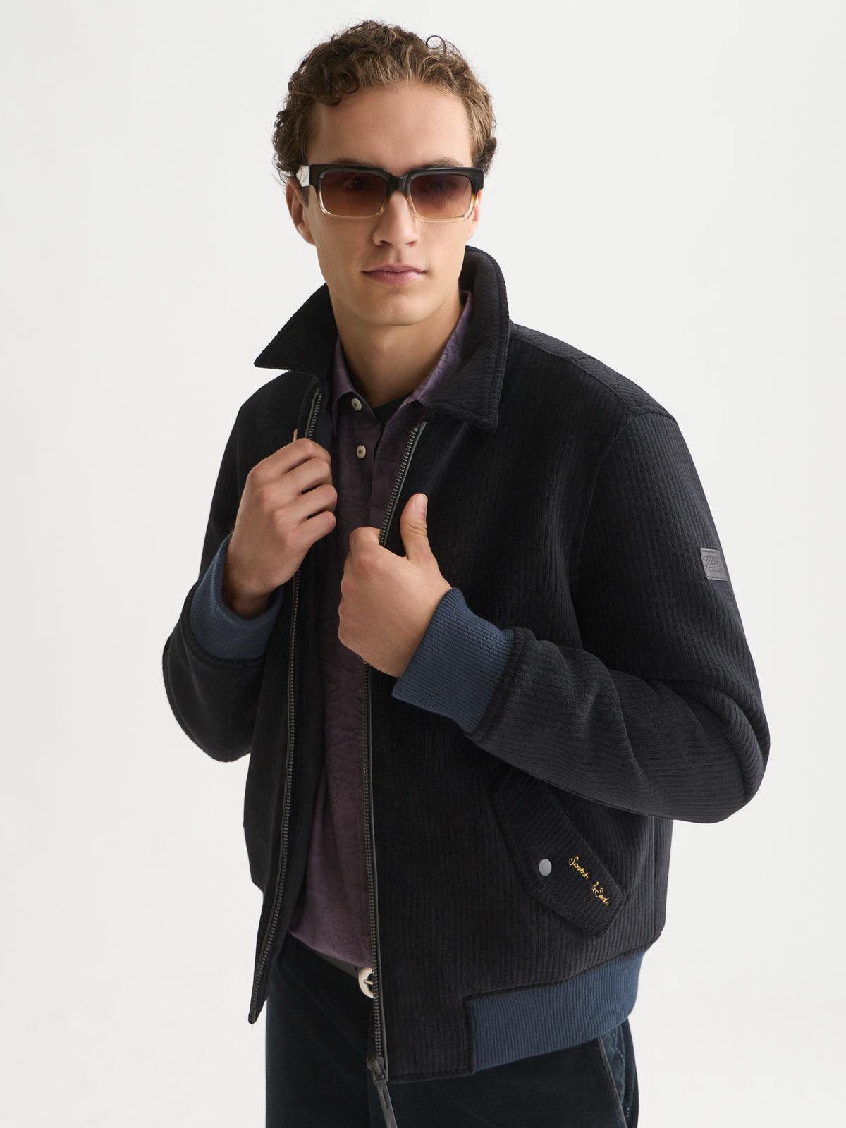 Black ג'קט לגברים Velvet Blouson SCOTCH & SODA
