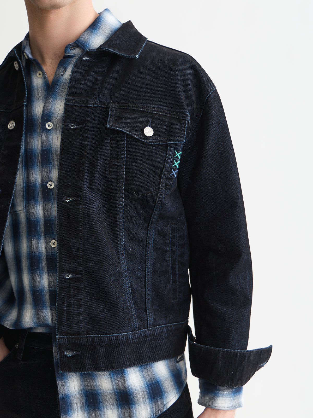 Black ג'קט דנים לגברים Denim Flock Trucker SCOTCH & SODA