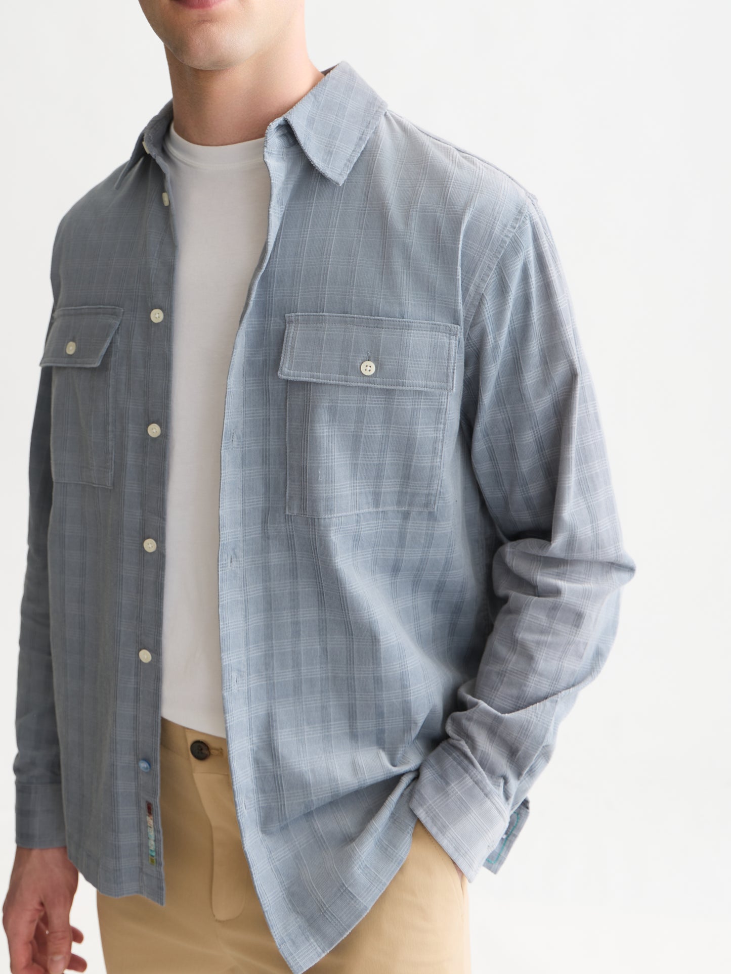White Smoke חולצה מכופתרת משובצת לגברים Corduroy Checked SCOTCH & SODA