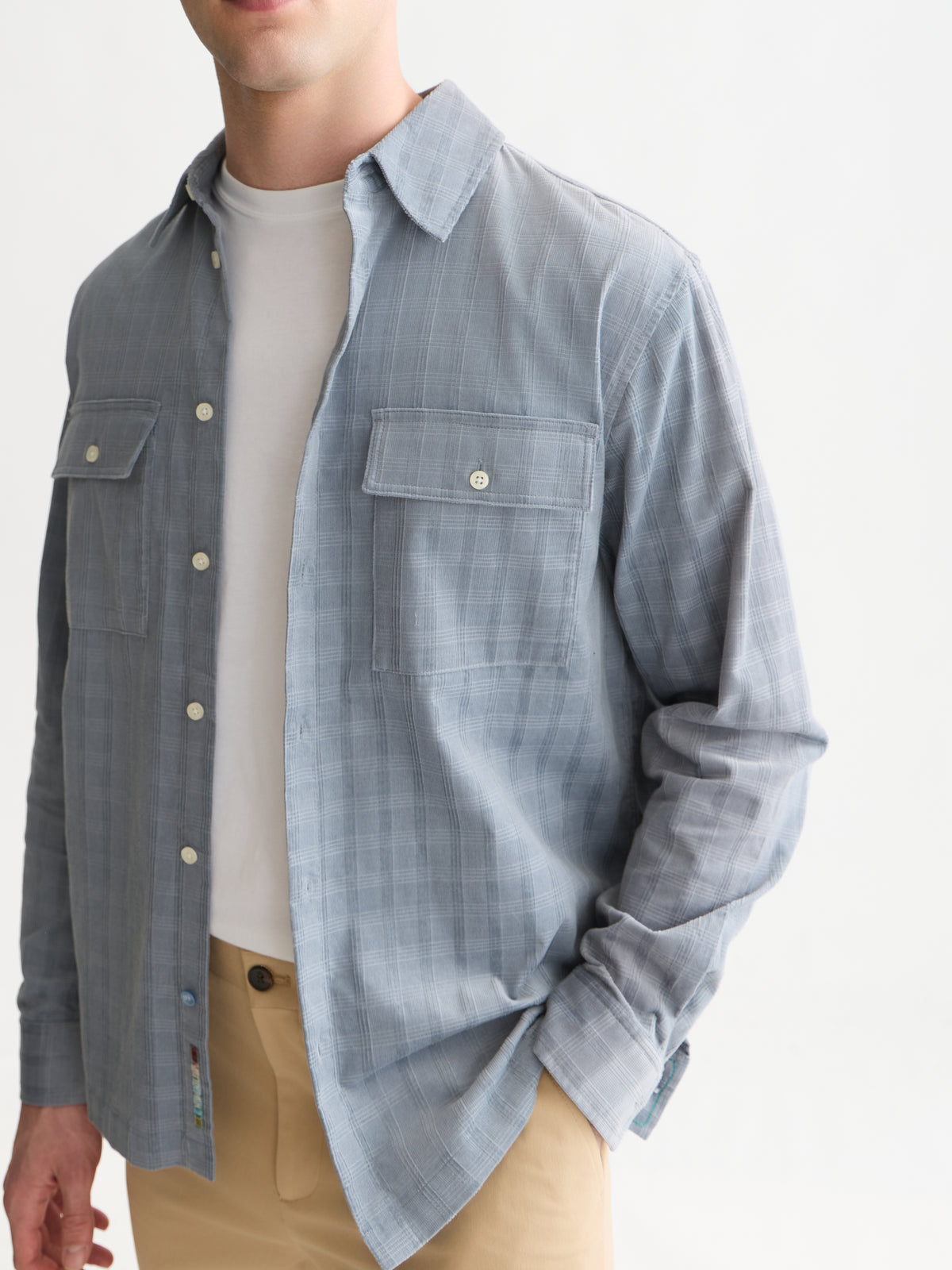 White Smoke חולצה מכופתרת משובצת לגברים Corduroy Checked SCOTCH & SODA
