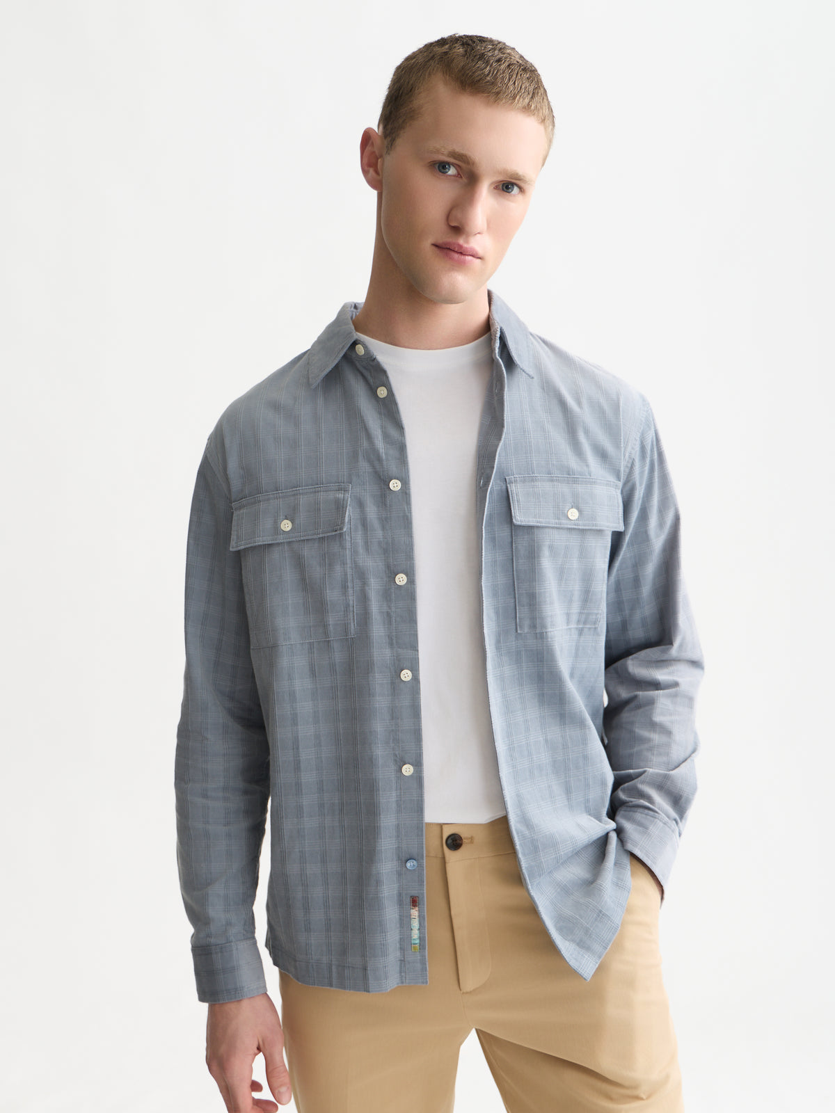 White Smoke חולצה מכופתרת משובצת לגברים Corduroy Checked SCOTCH & SODA
