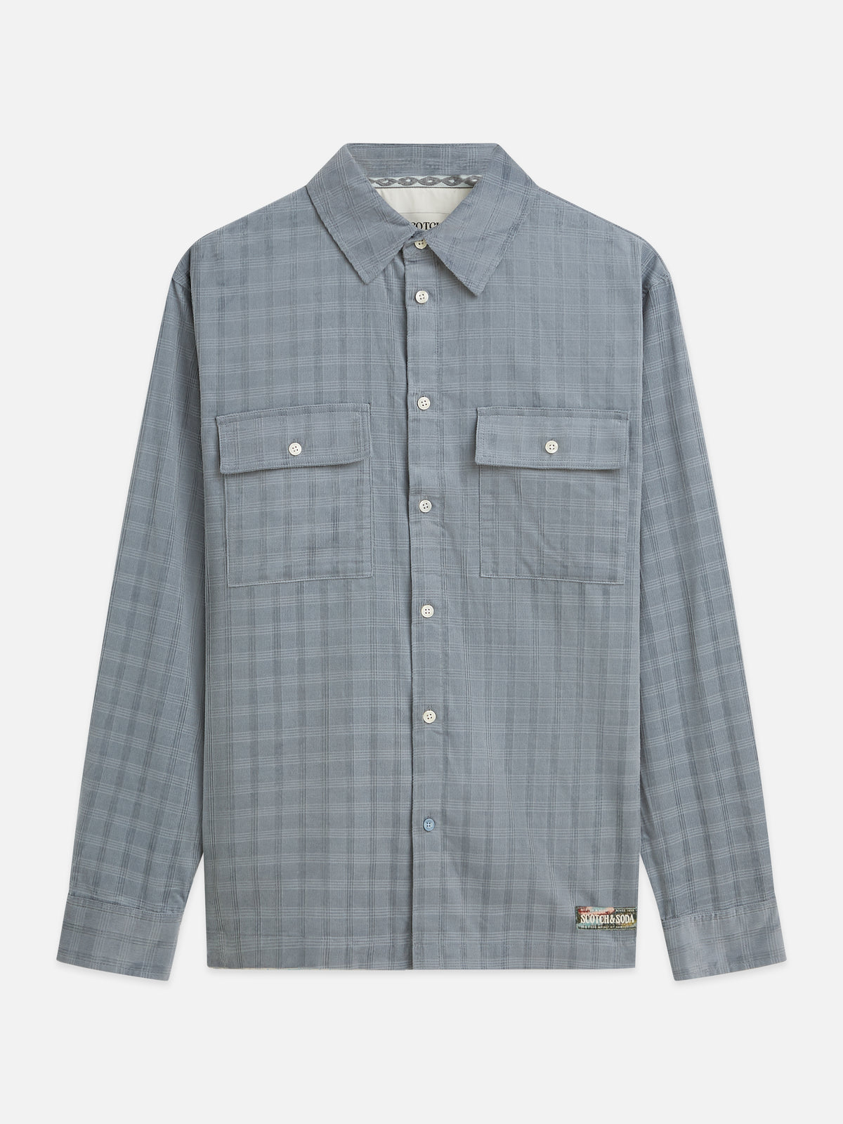 Light Slate Gray חולצה מכופתרת משובצת לגברים Corduroy Checked SCOTCH & SODA