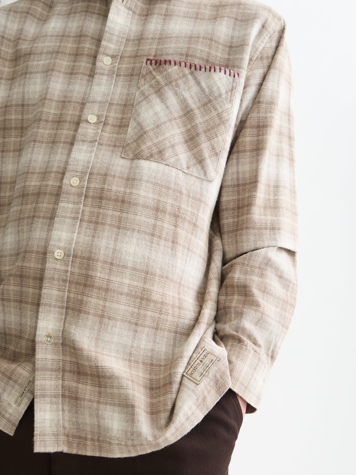 White Smoke חולצה מכופתרת פלנל לגברים Flannel Checked SCOTCH & SODA