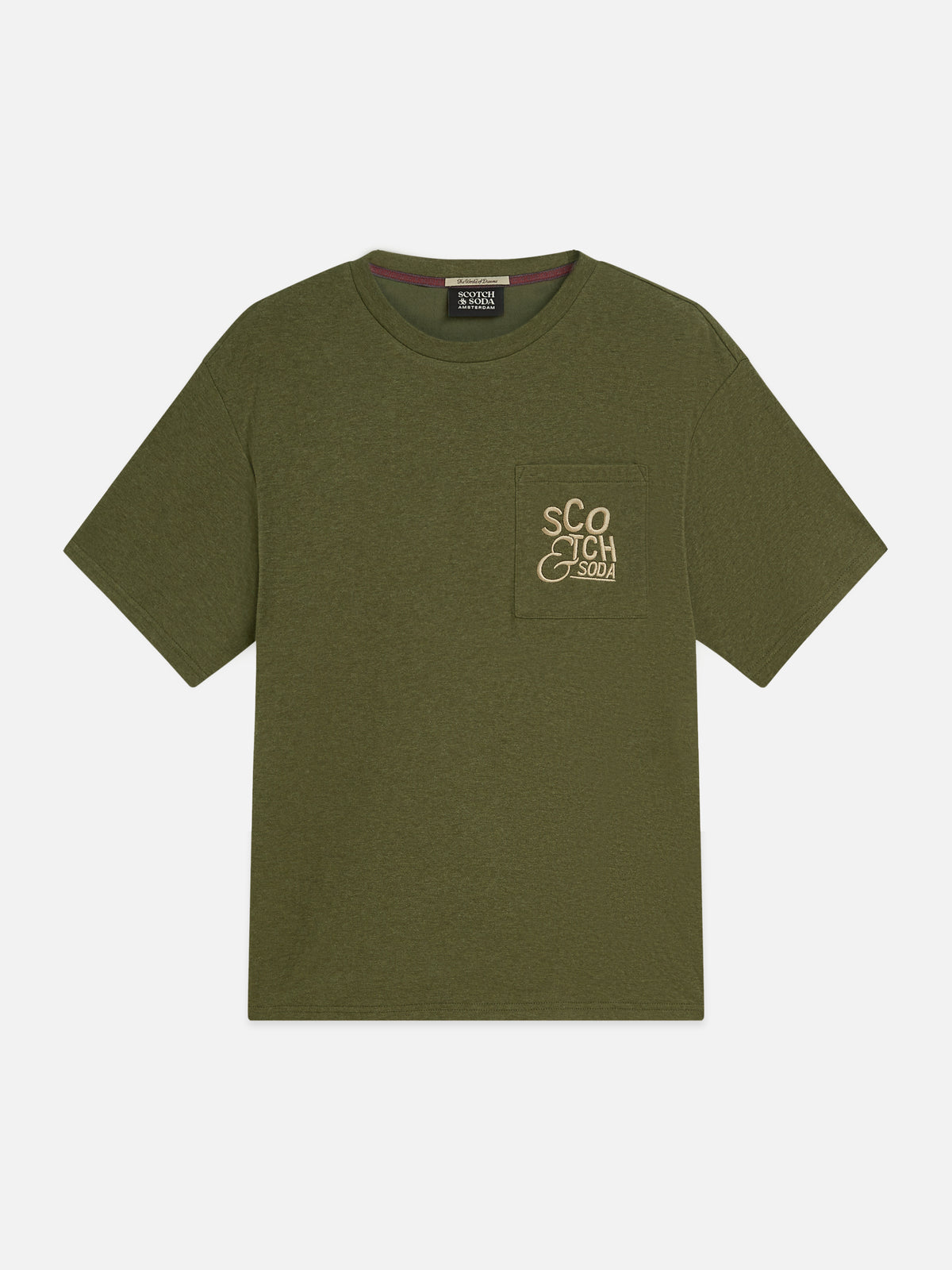 Dark Olive Green טי שירט קצרה לגברים Bonded Artwork SCOTCH & SODA