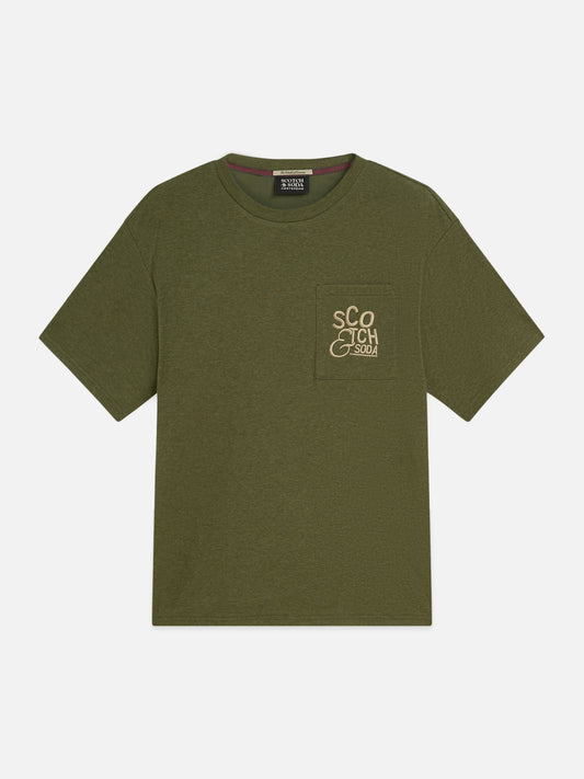 Dark Olive Green טי שירט קצרה לגברים Bonded Artwork SCOTCH & SODA