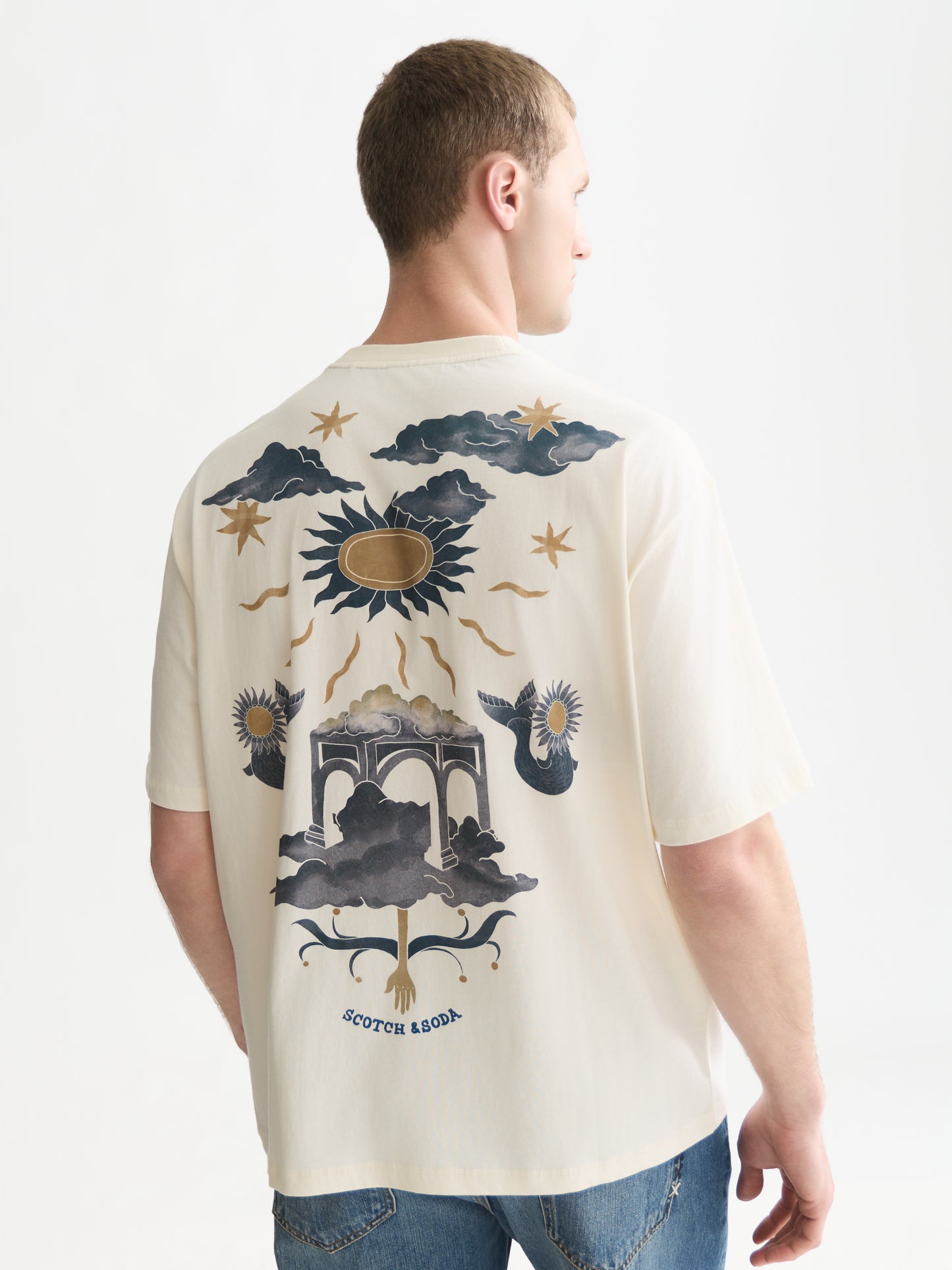 White Smoke טי שירט קצרה לגברים Front And Back Artwork SCOTCH & SODA