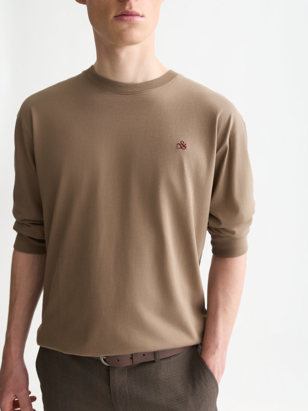 White Smoke טי שירט ארוכה לגברים Embroidered Logo SCOTCH & SODA