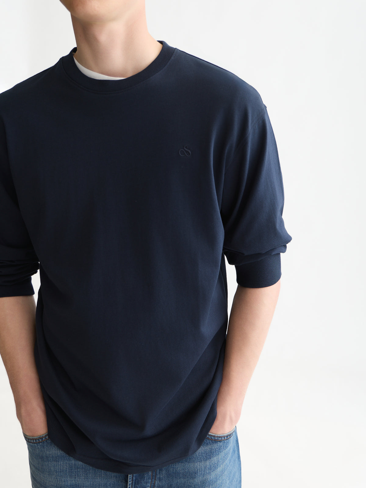 Black טי שירט ארוכה לגברים Embroidered Logo SCOTCH & SODA
