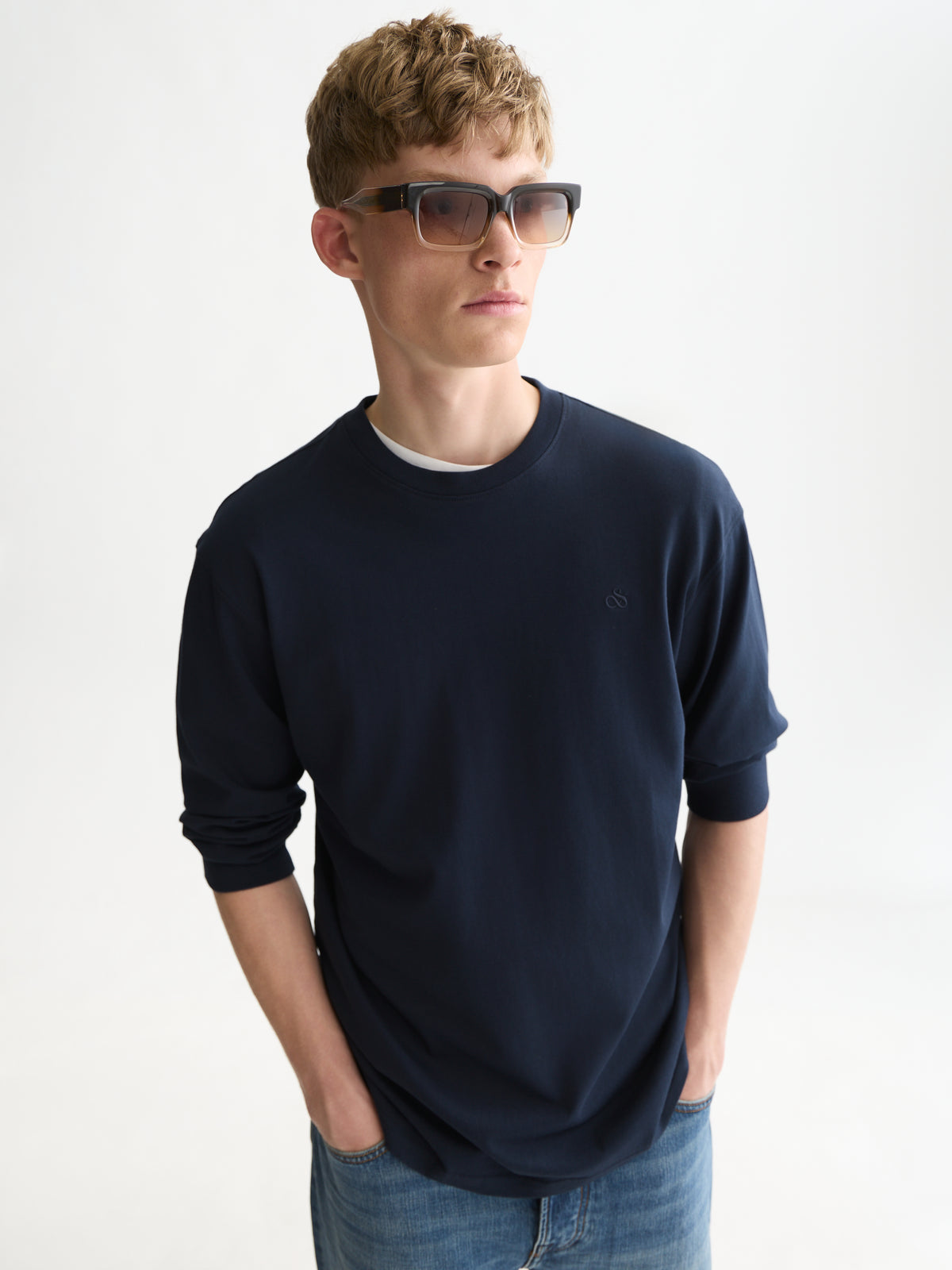 White Smoke טי שירט ארוכה לגברים Embroidered Logo SCOTCH & SODA