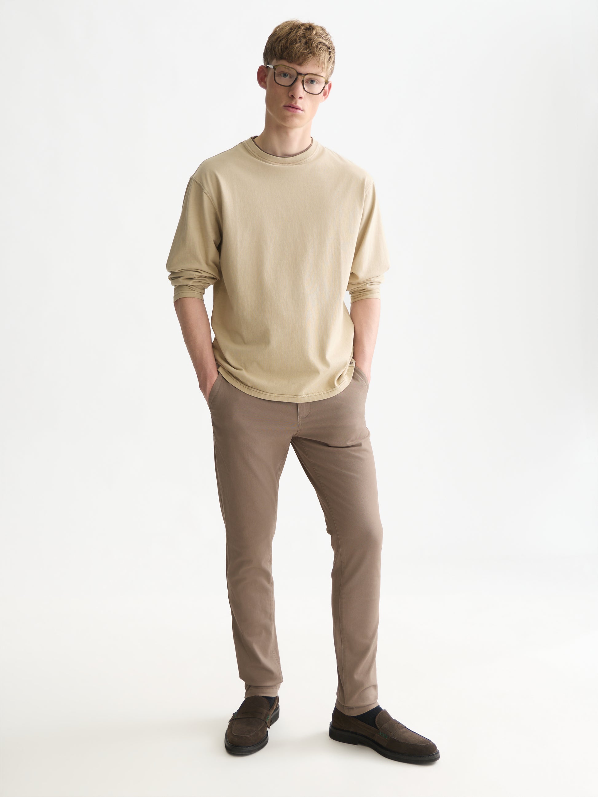 White Smoke טי שירט ארוכה לגברים 3 Crosses Garment-Dyed SCOTCH & SODA