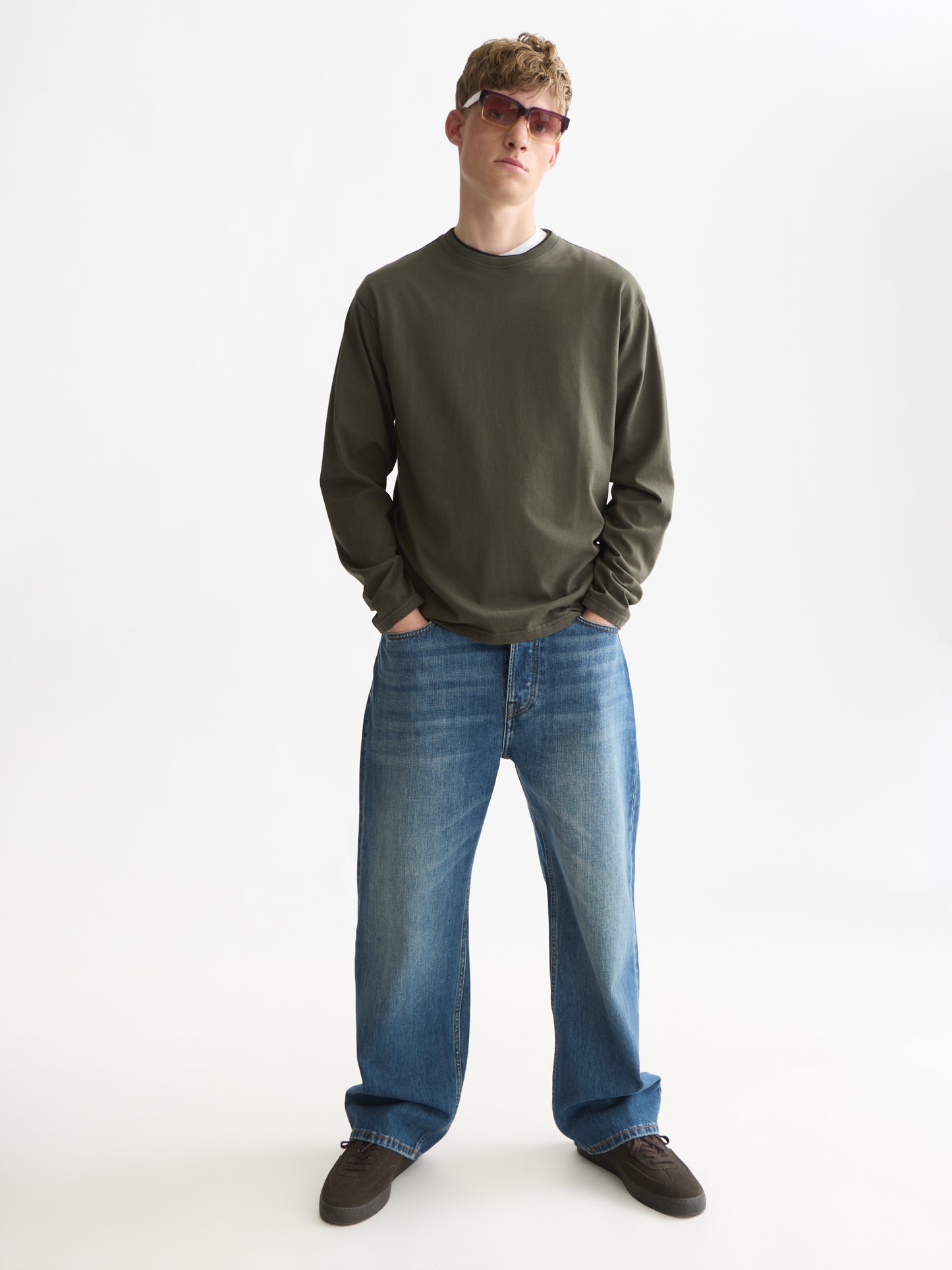 White Smoke טי שירט ארוכה לגברים 3 Crosses Garment-Dyed SCOTCH & SODA