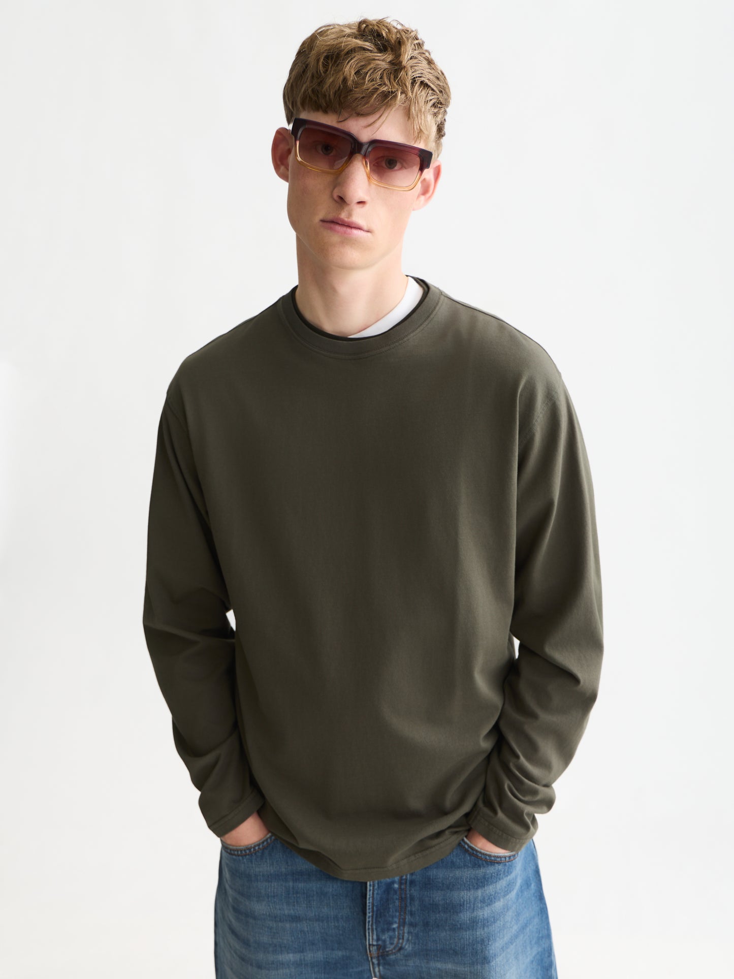 Dark Slate Gray טי שירט ארוכה לגברים 3 Crosses Garment-Dyed SCOTCH & SODA