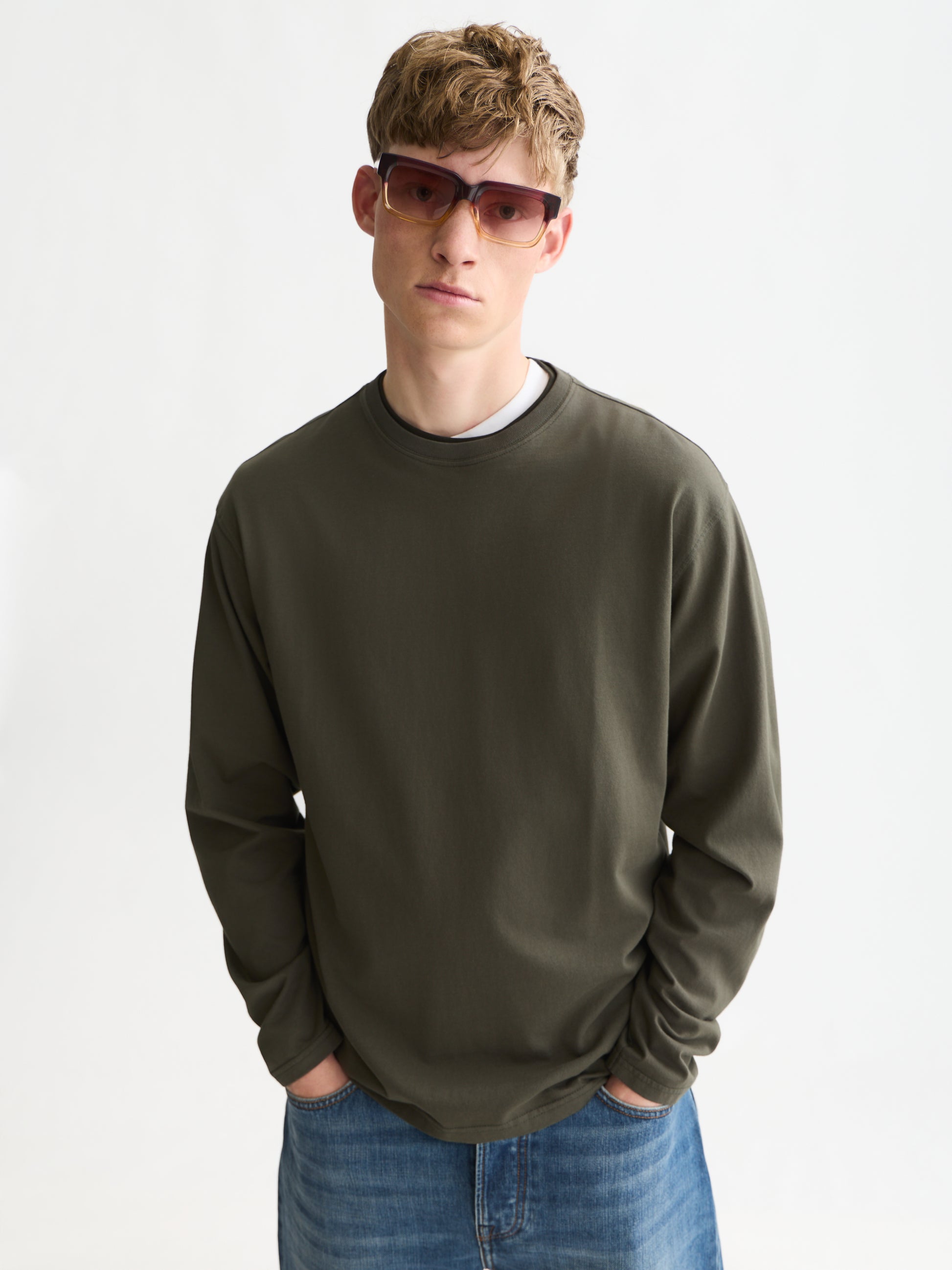 Dark Slate Gray טי שירט ארוכה לגברים 3 Crosses Garment-Dyed SCOTCH & SODA