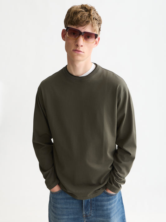 Dark Slate Gray טי שירט ארוכה לגברים 3 Crosses Garment-Dyed SCOTCH & SODA