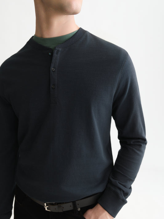 Black טי שירט ארוכה לגברים Henley Slub SCOTCH & SODA