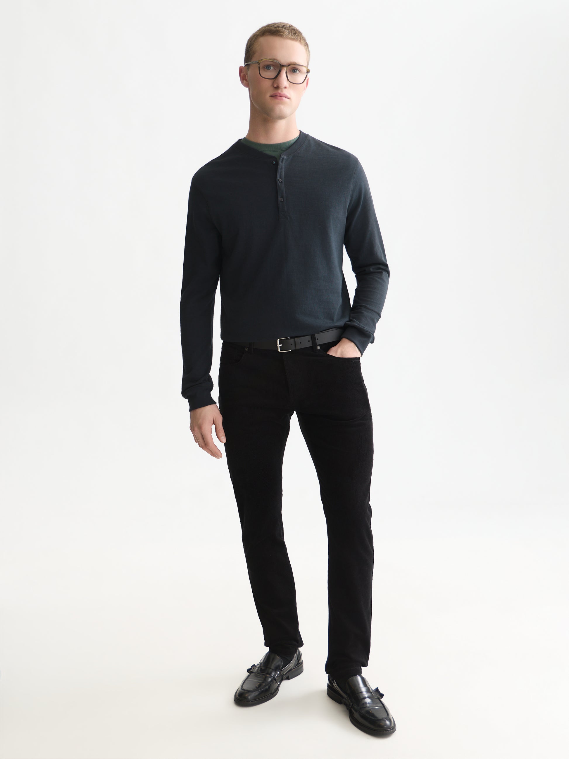 White Smoke טי שירט ארוכה לגברים Henley Slub SCOTCH & SODA