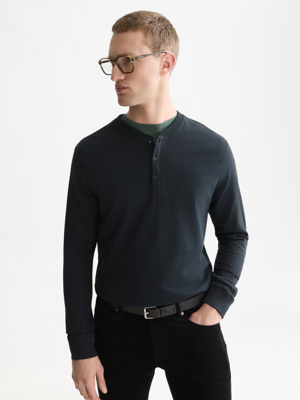 White Smoke טי שירט ארוכה לגברים Henley Slub SCOTCH & SODA