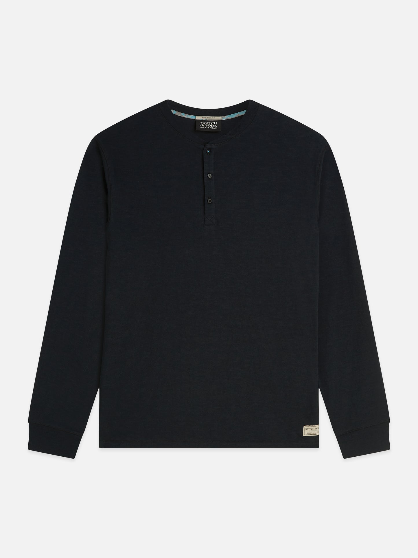 Black טי שירט ארוכה לגברים Henley Slub SCOTCH & SODA