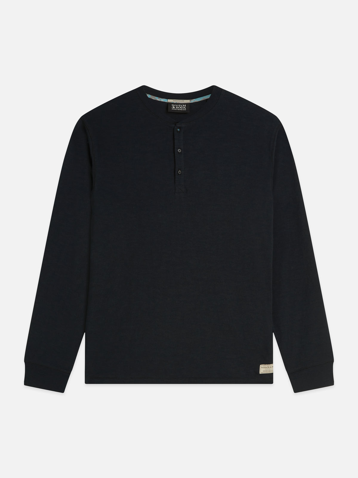 Black טי שירט ארוכה לגברים Henley Slub SCOTCH & SODA