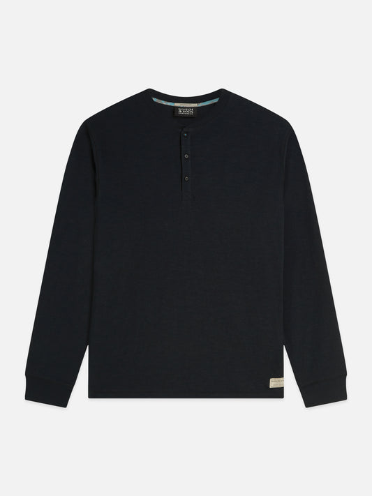 Black טי שירט ארוכה לגברים Henley Slub SCOTCH & SODA