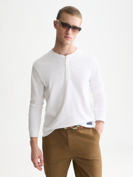 White Smoke טי שירט ארוכה לגברים Henley Slub SCOTCH & SODA
