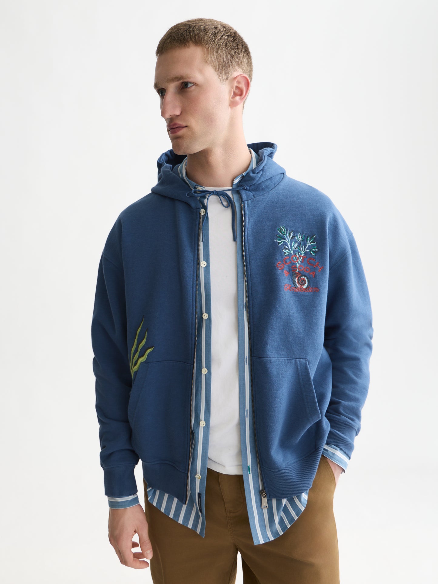 White Smoke קפוצ'ון לגברים Embroidered Zip-Through SCOTCH & SODA
