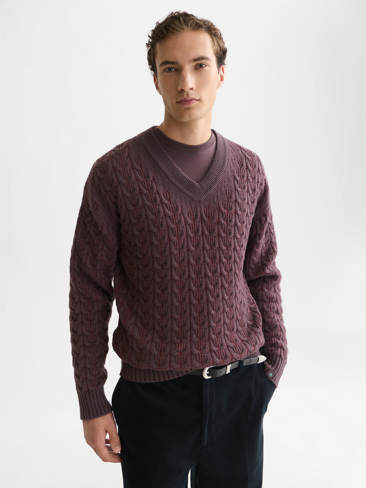 סוודר לגברים V-Neck Wool-Blend