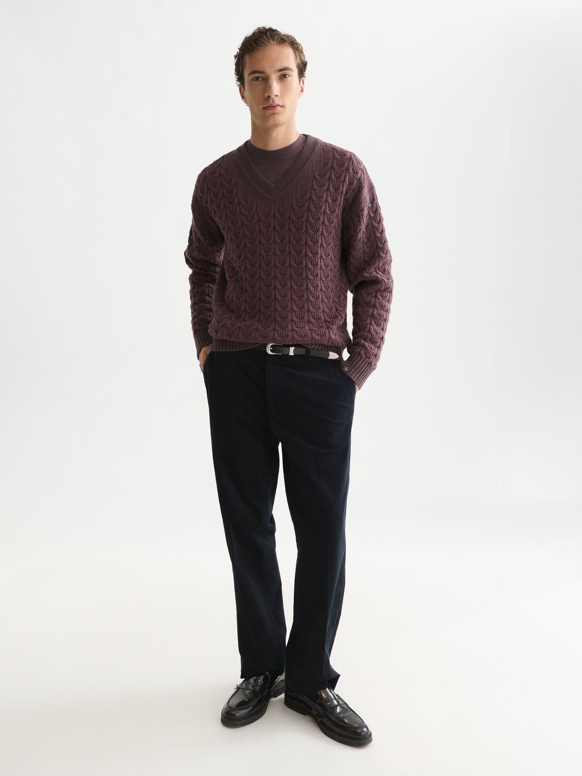 סוודר לגברים V-Neck Wool-Blend