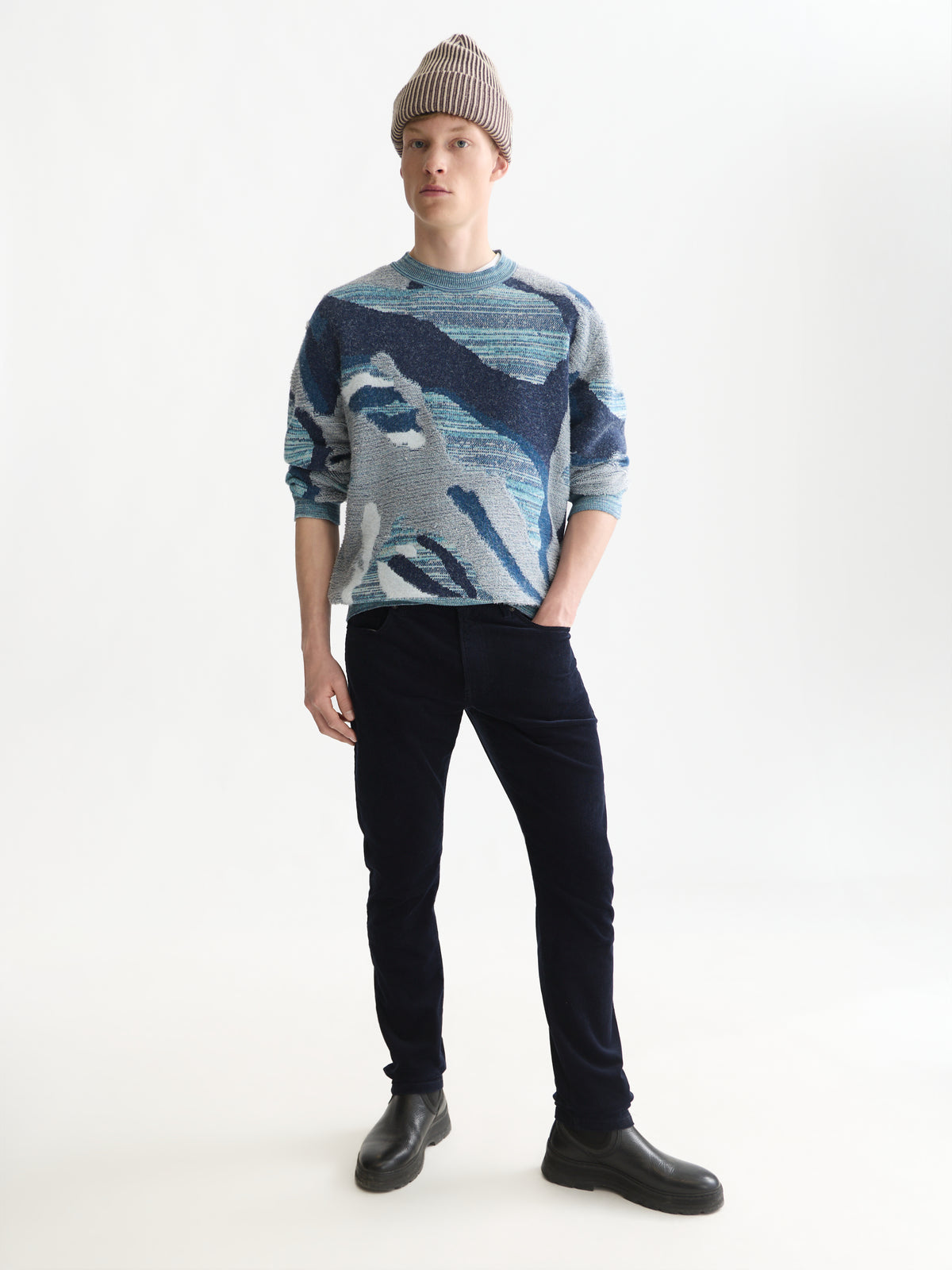 White Smoke סוודר ז'קארד לגברים Jacquard Cotton SCOTCH & SODA