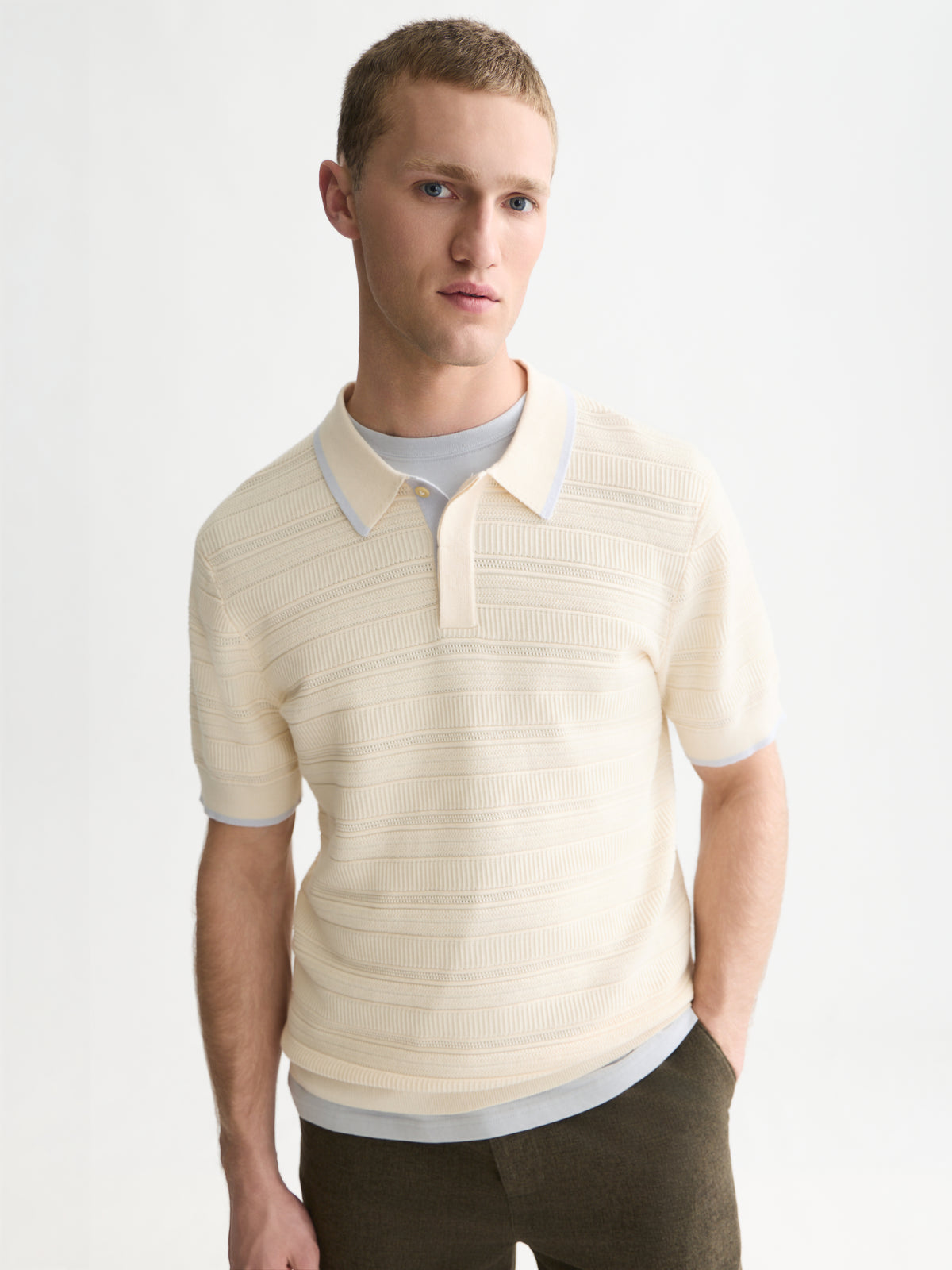 White Smoke חולצת פולו לגברים Structured Knitted SCOTCH & SODA