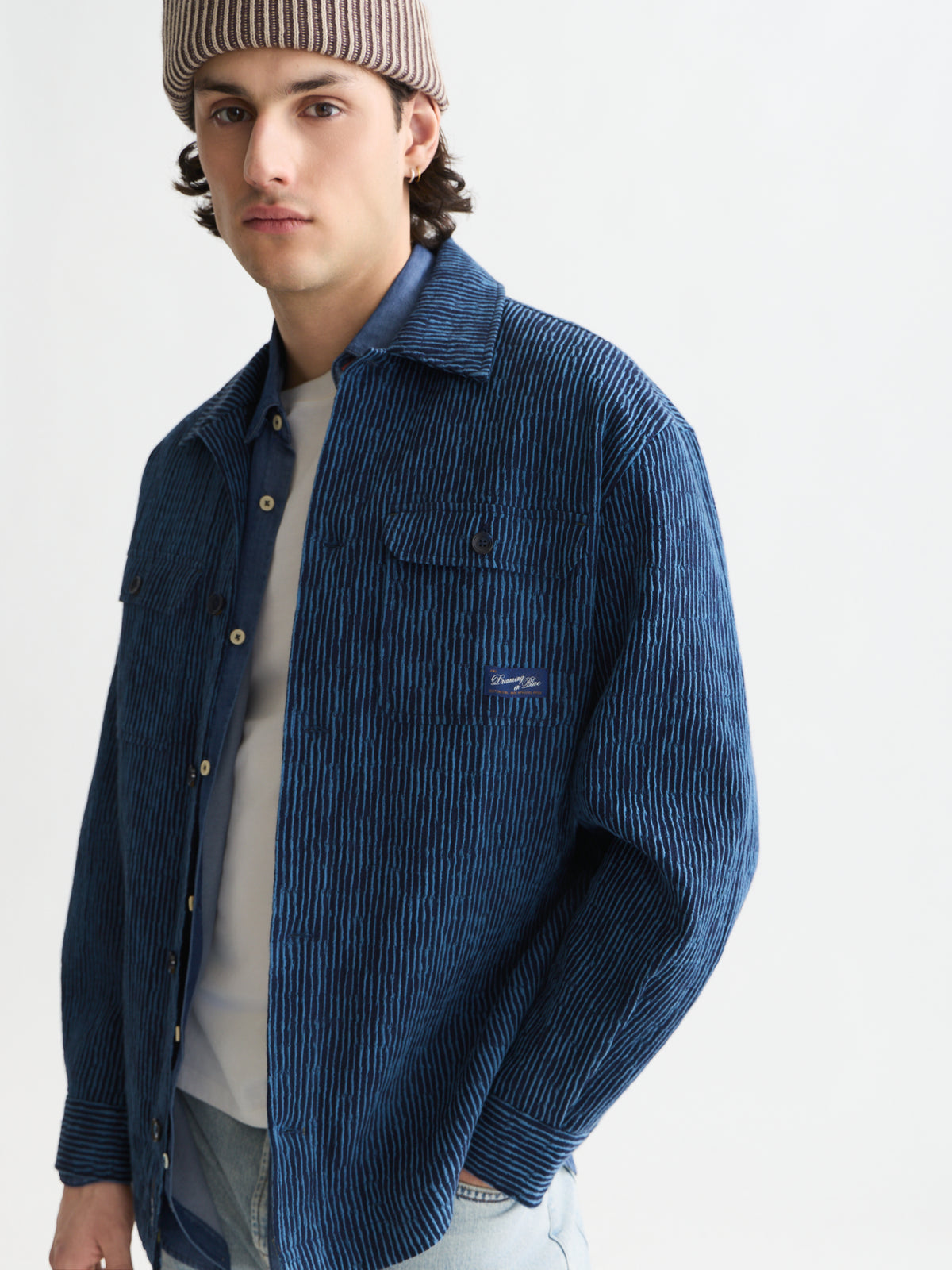 Dark Slate Gray ג'קט ז'קארד לגברים Jacquard Stripe Overshirt SCOTCH & SODA