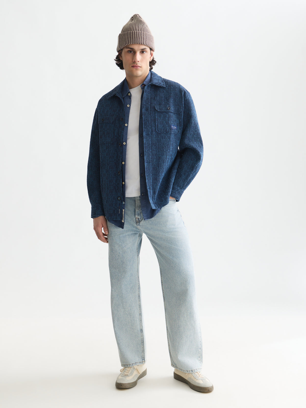 White Smoke ג'קט ז'קארד לגברים Jacquard Stripe Overshirt SCOTCH & SODA