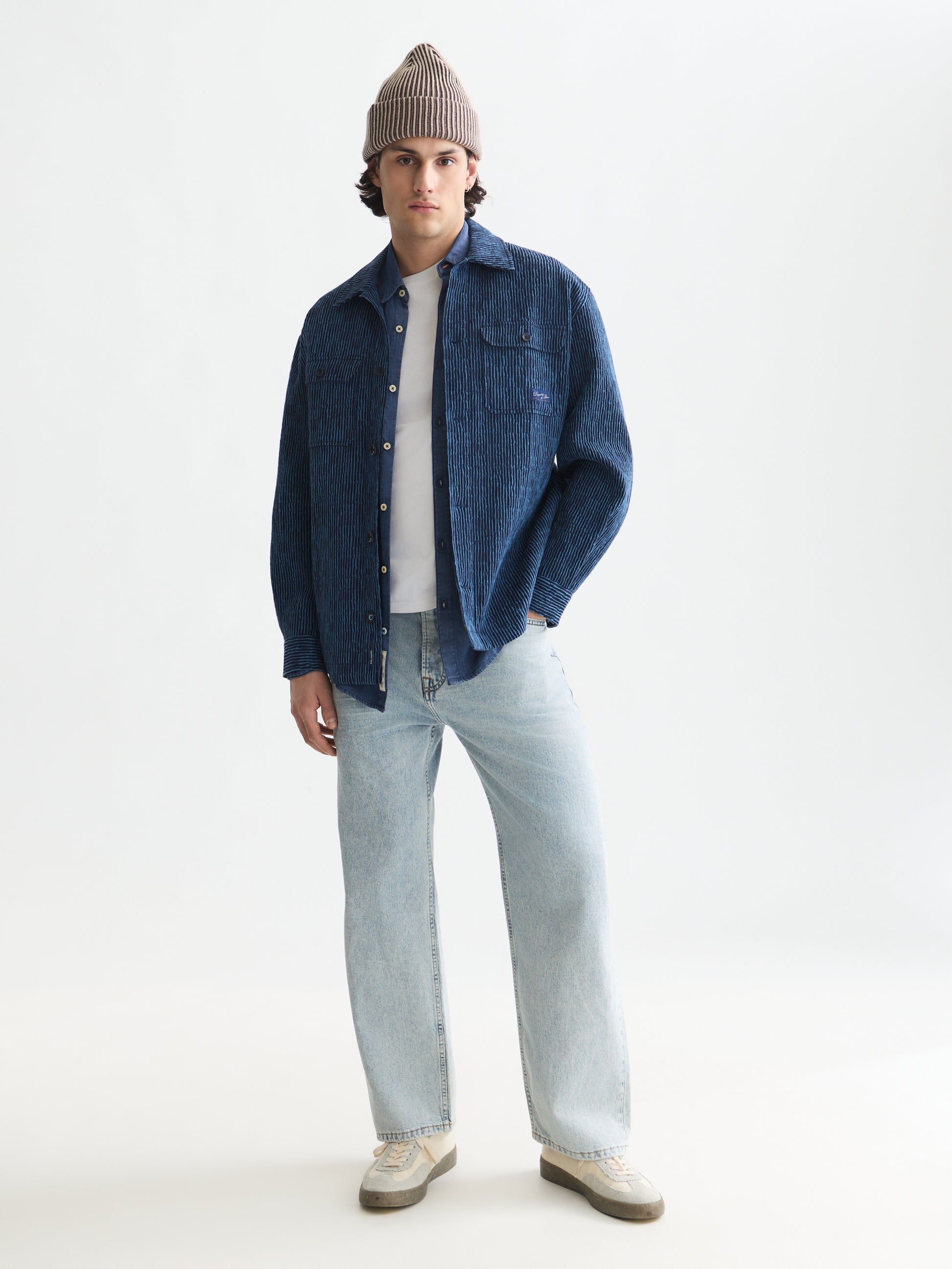 White Smoke ג'קט ז'קארד לגברים Jacquard Stripe Overshirt SCOTCH & SODA
