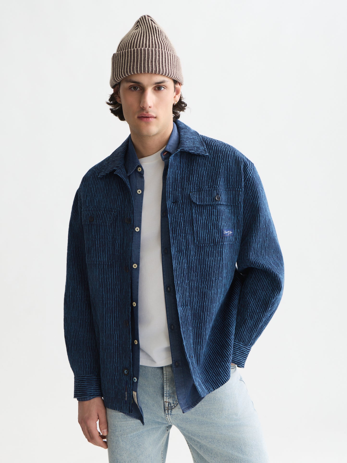 White Smoke ג'קט ז'קארד לגברים Jacquard Stripe Overshirt SCOTCH & SODA