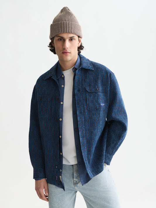 White Smoke ג'קט ז'קארד לגברים Jacquard Stripe Overshirt SCOTCH & SODA